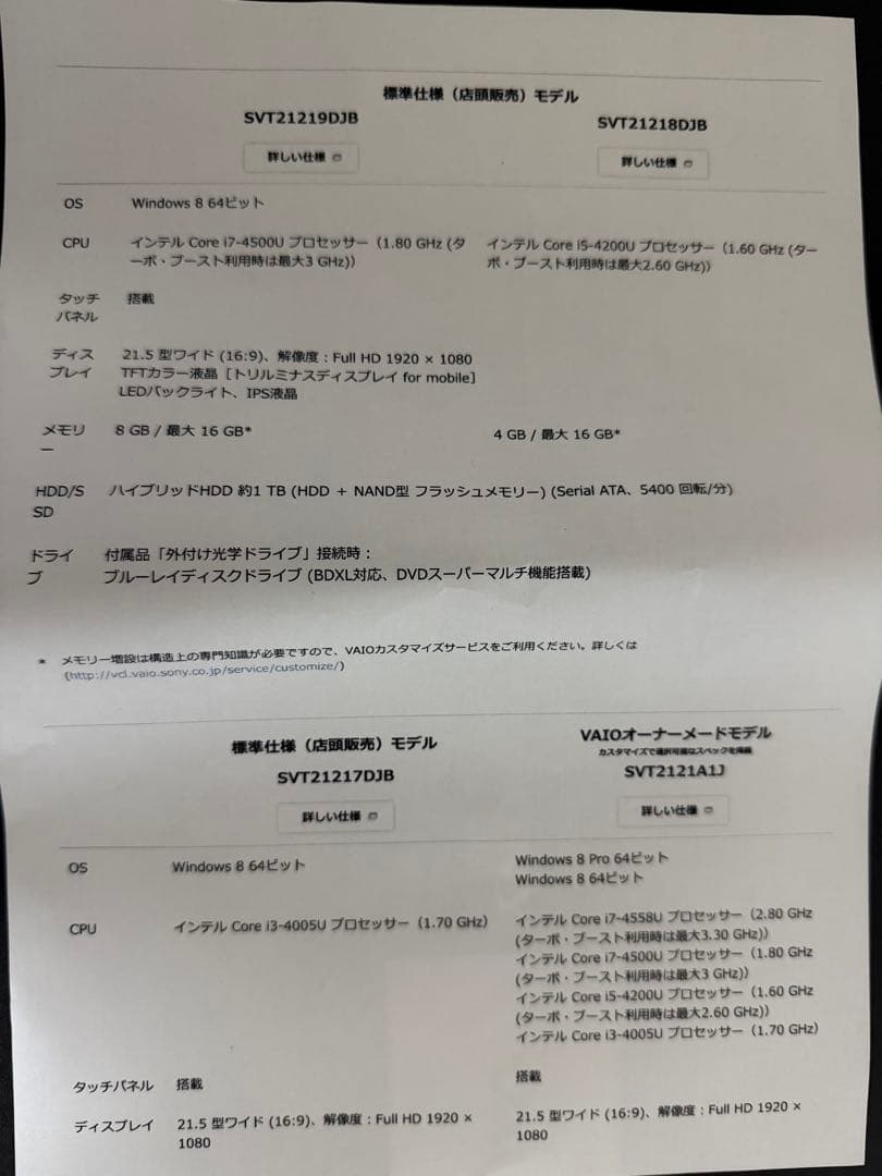 Windowsデスクトップ SONY. VAIO Tap 21