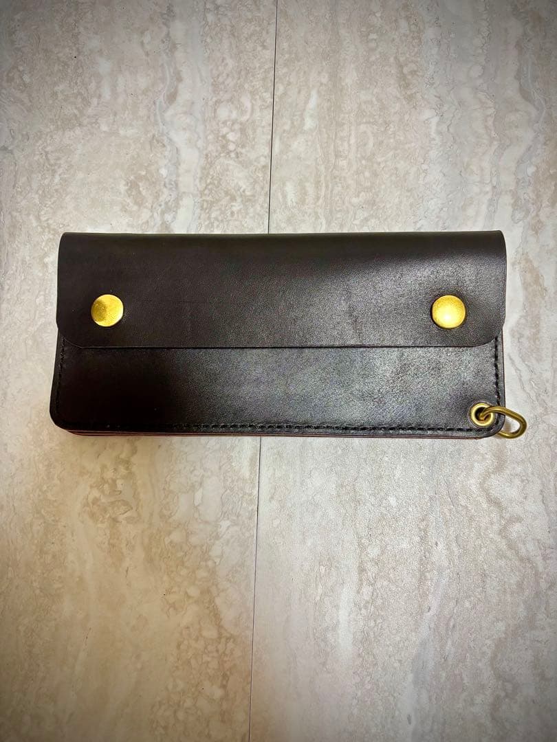 トラッカーウォレット　三層　茶芯　レザークラフト　ハンドメイド