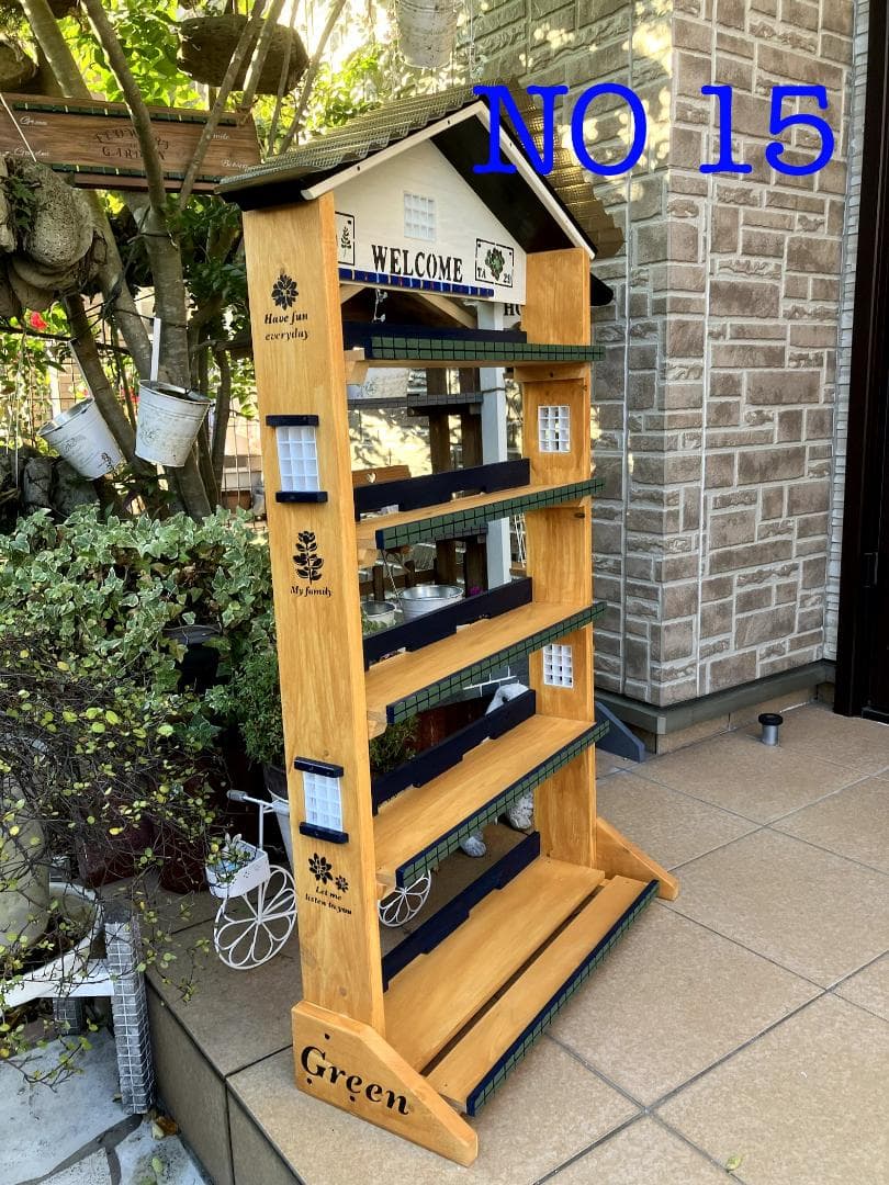 No 15　 三角お屋根の簡単移動 多肉植物棚　welcome ピニー色　5段
