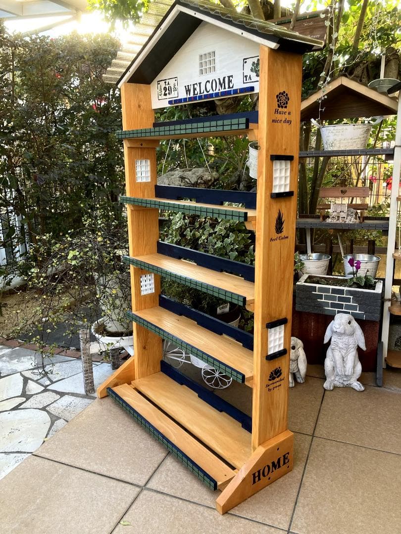 No 15　 三角お屋根の簡単移動 多肉植物棚　welcome ピニー色　5段