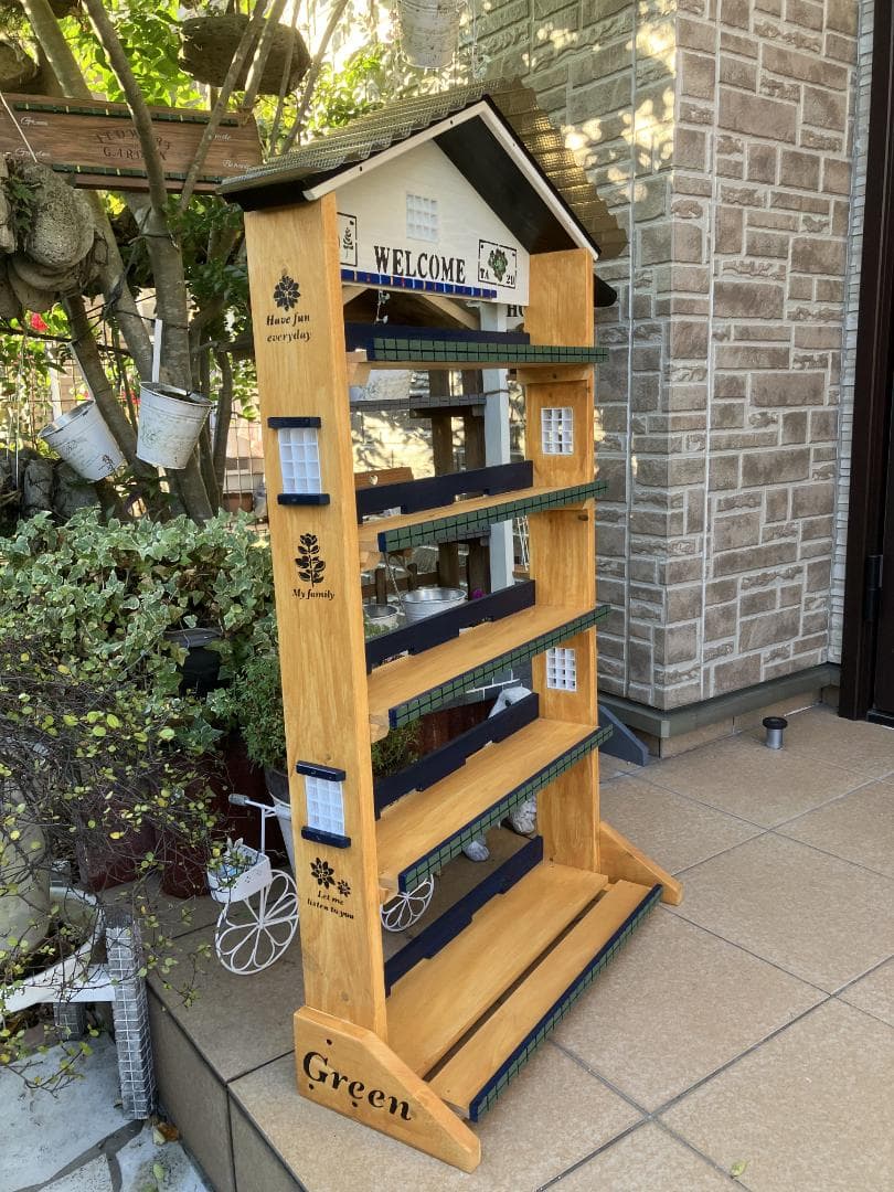 No 15　 三角お屋根の簡単移動 多肉植物棚　welcome ピニー色　5段