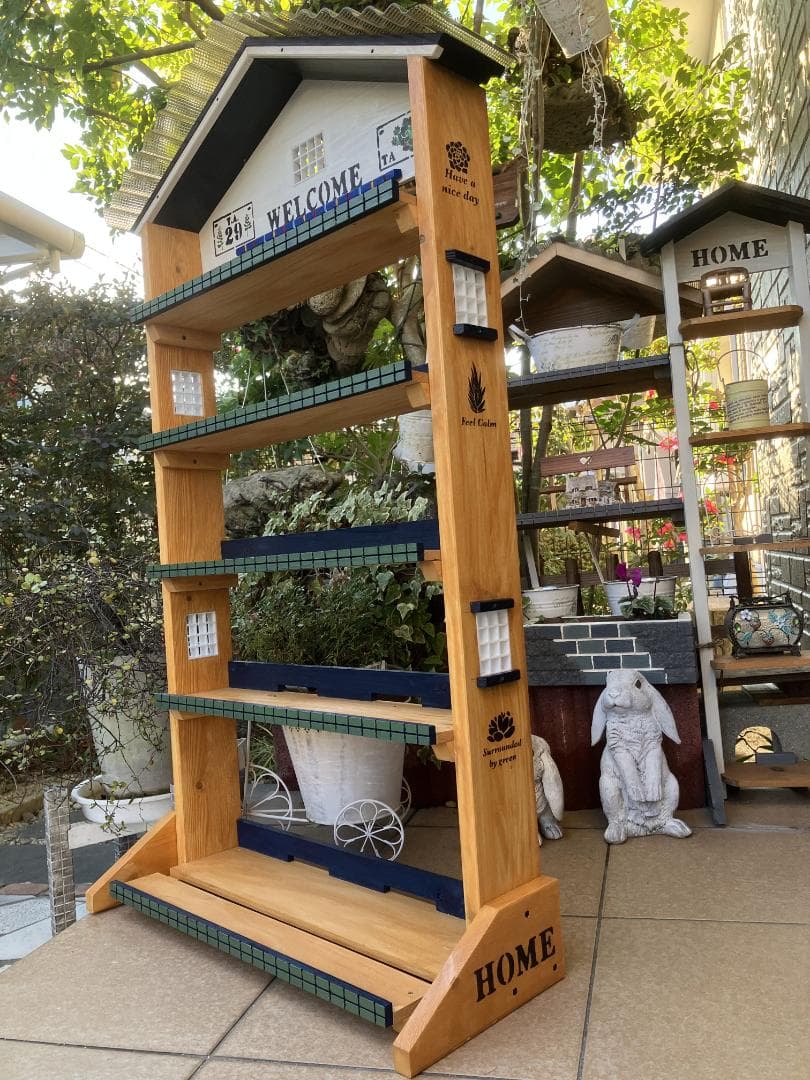 No 15　 三角お屋根の簡単移動 多肉植物棚　welcome ピニー色　5段