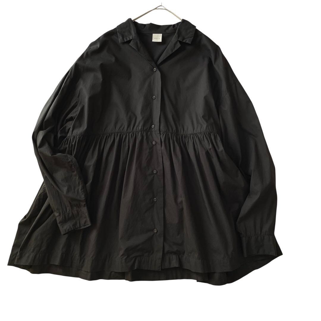 かぐれ　オープンカラーギャザーシャツ　ブラック　コットン　フリー　開襟　23