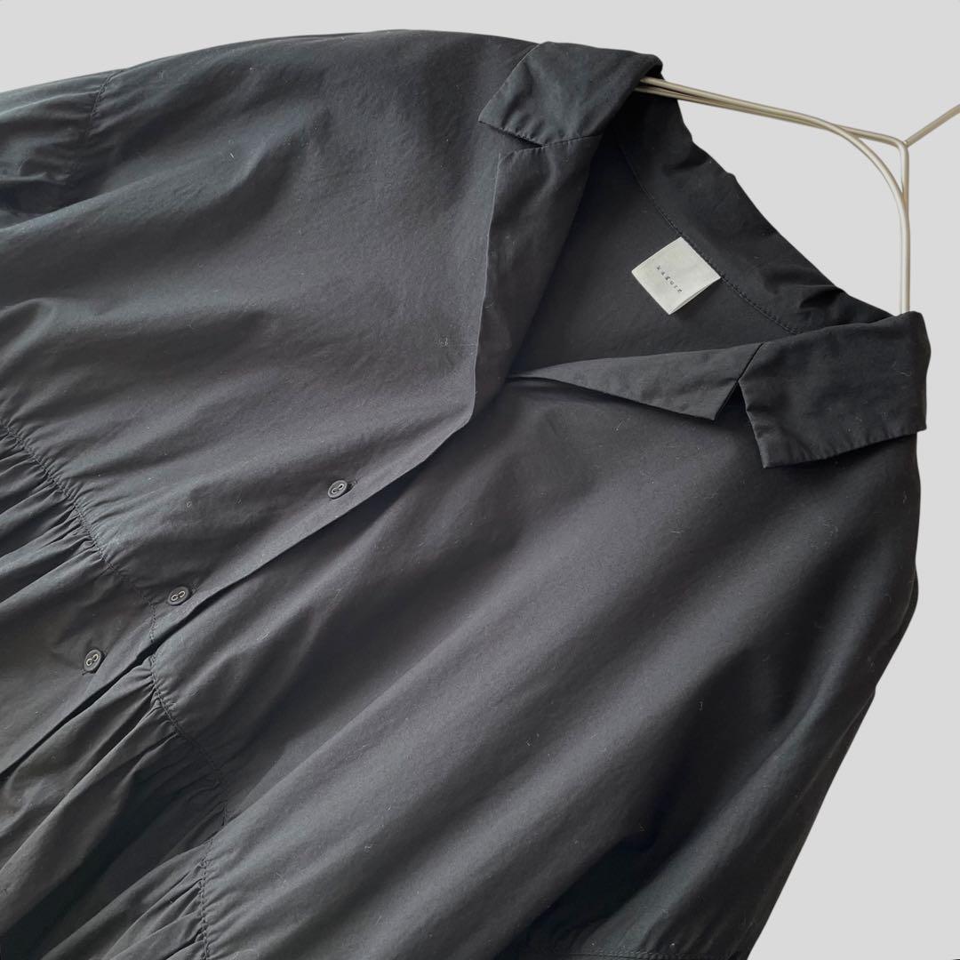 かぐれ　オープンカラーギャザーシャツ　ブラック　コットン　フリー　開襟　23