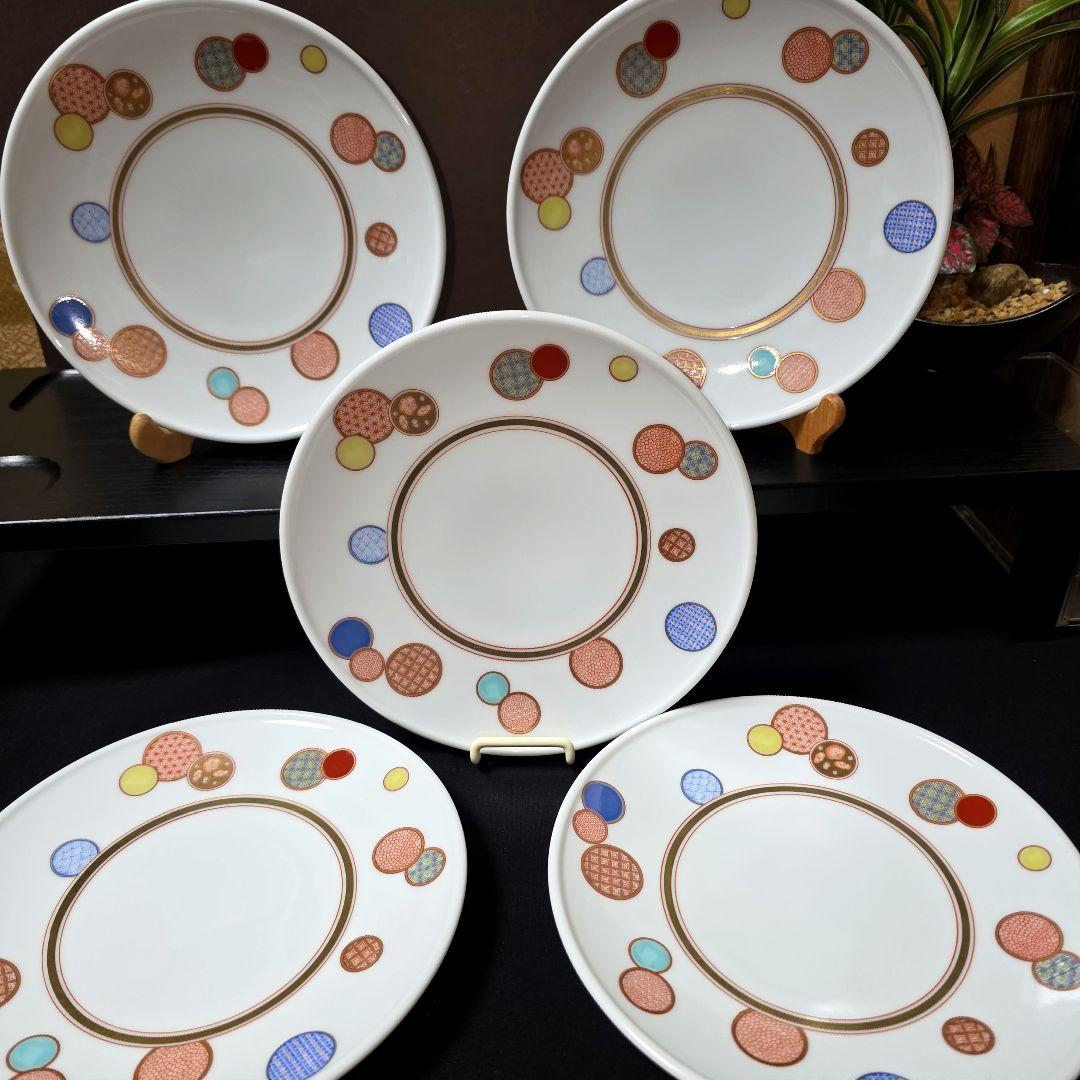 深川製磁　赤絵 丸紋　手毬　プレート　中皿　19.5cm 　5枚