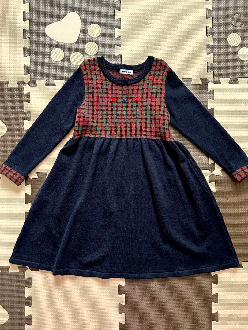 【ポカリスエット】《familiar》チェック柄ニットワンピース 130