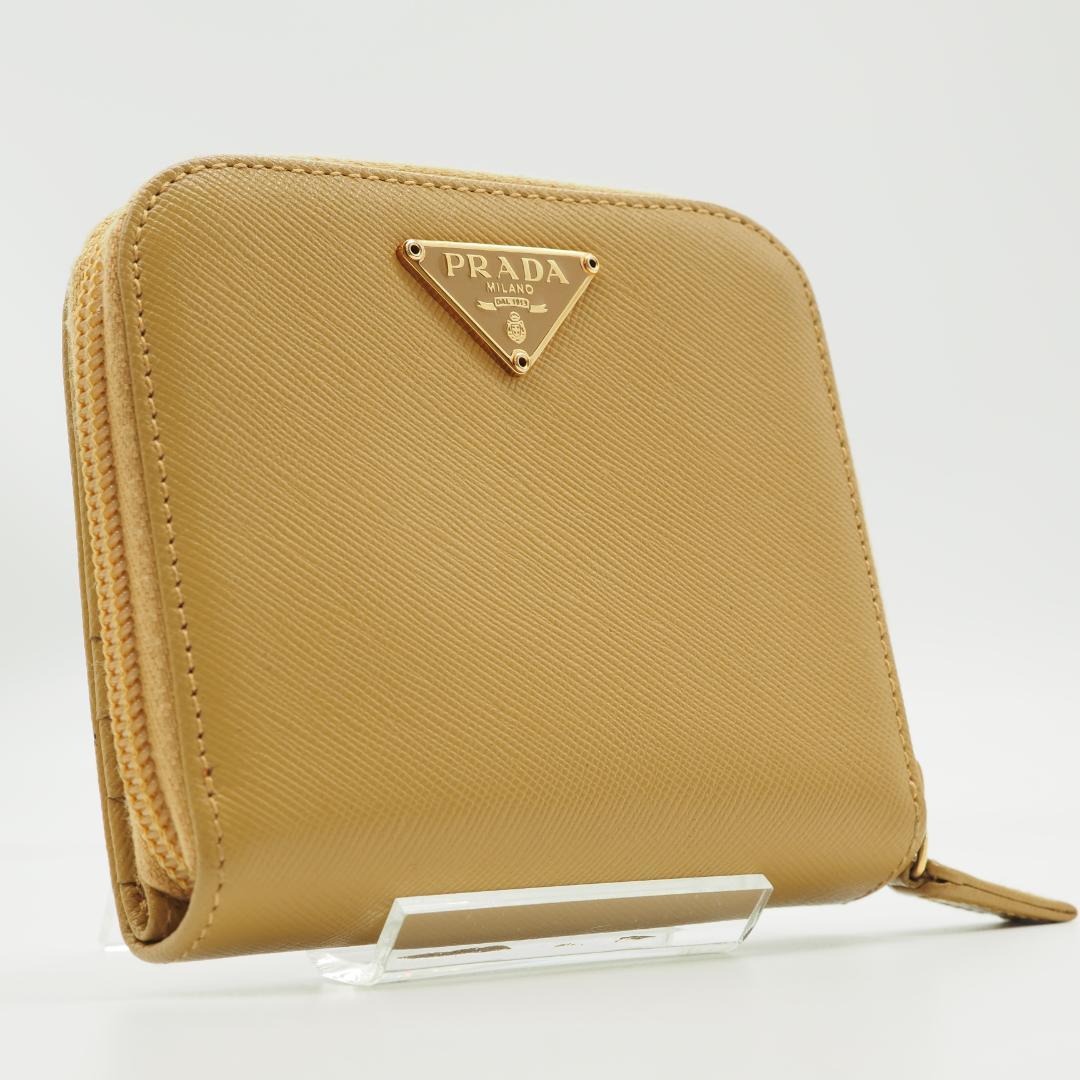 【美品】PRADA プラダ 二つ折り財布 サフィアーノ ラウンドファスナー