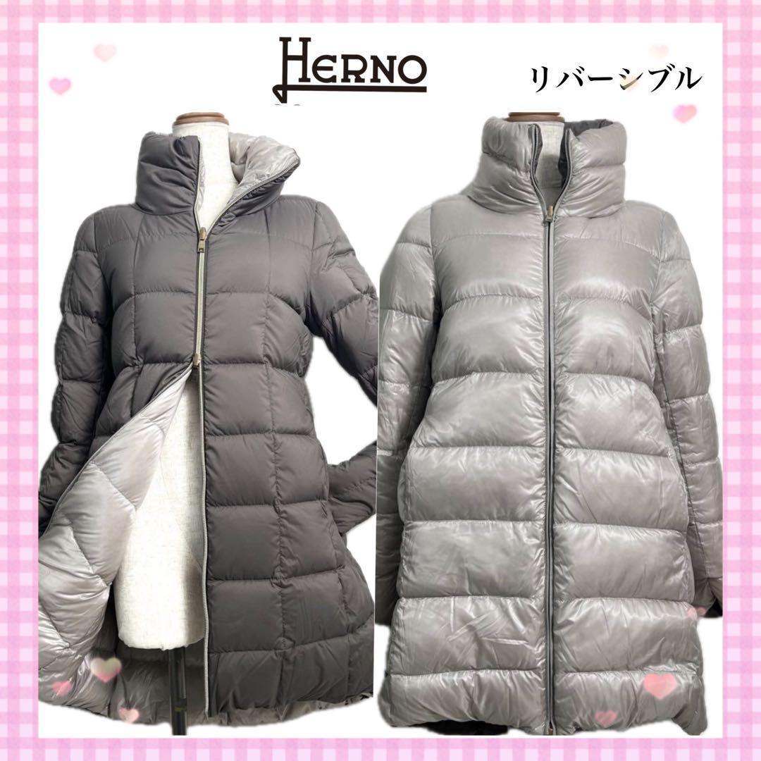 HERNO ヘルノ リバーシブル ダウンコート ライトダウン ロング M