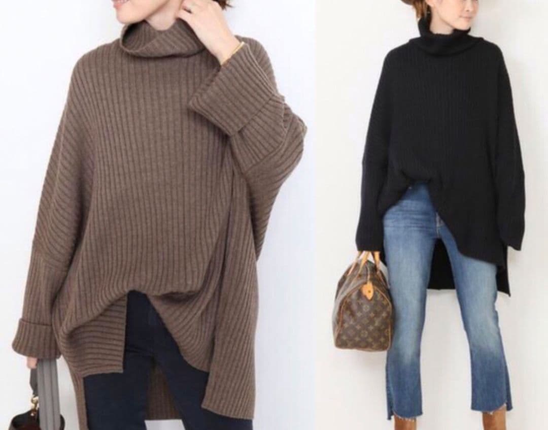 Deuxieme Classe オーバーサイズ リブ タートルネック ブラウン