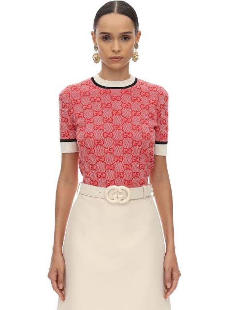 極美品GUCCIグッチ国内正規品GGモノグラム半袖ニットセータートップスXS