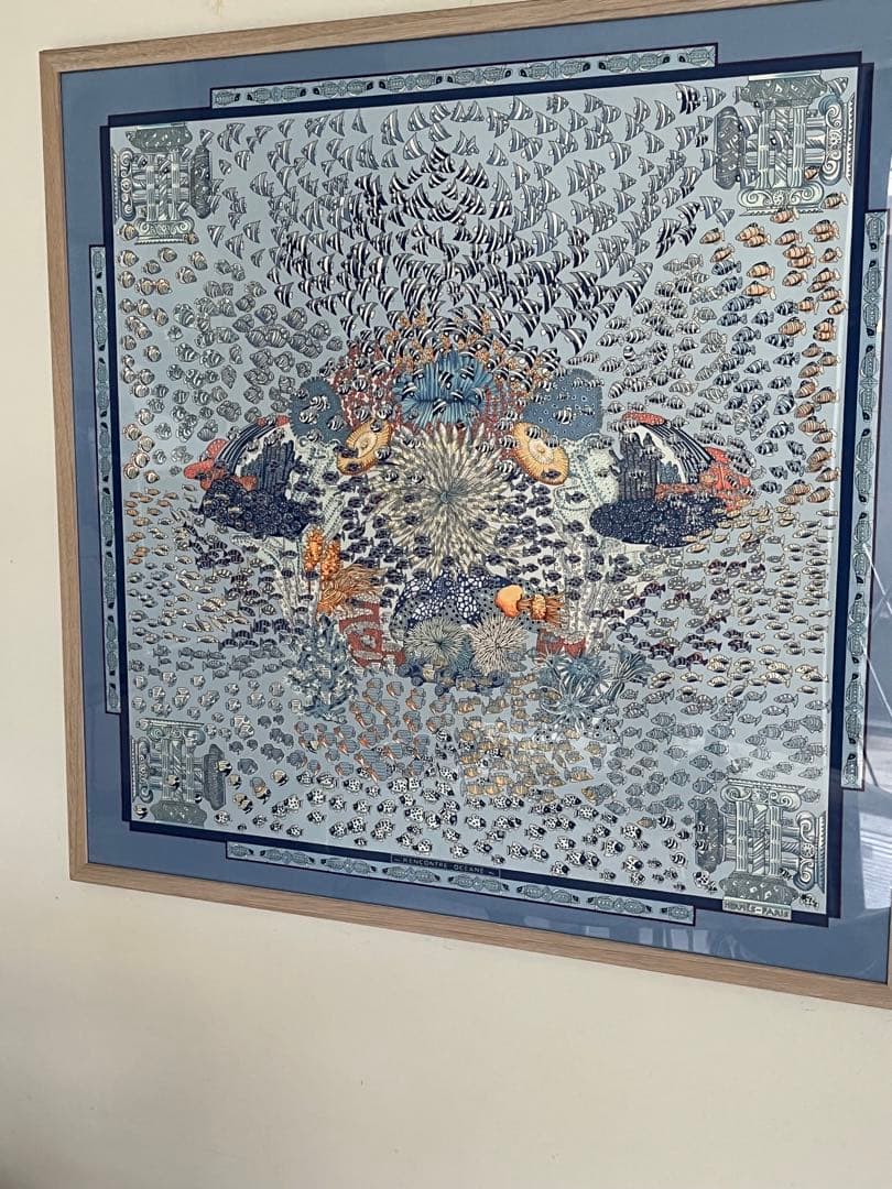 エルメス カレ90 スカーフ 額装品 大西洋の出会い デザイン アート作品