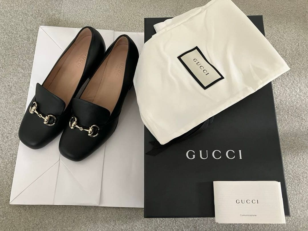 GUCCI ホースビット黒ローファー ヒール☆室内試着のみ裏張り済美品