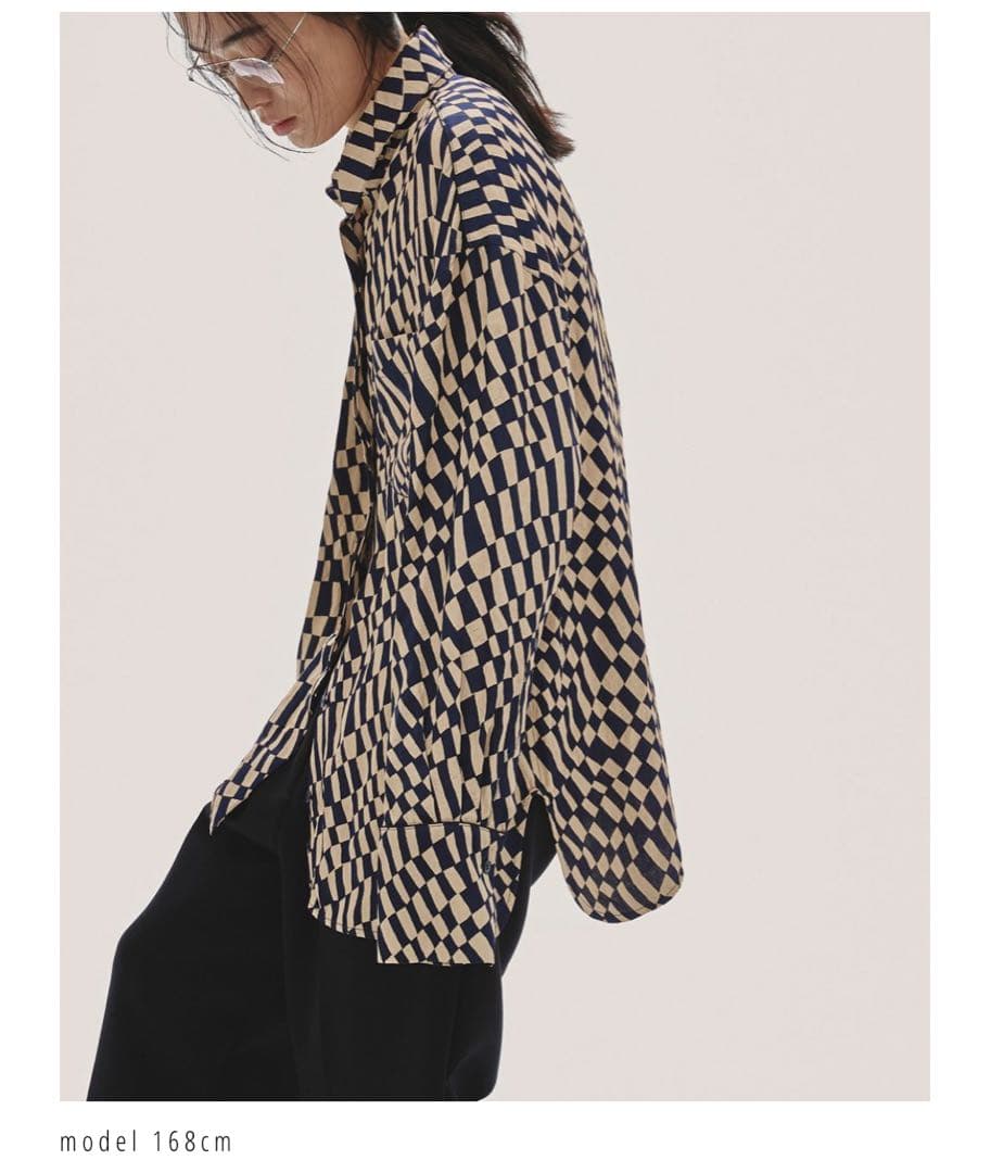 todayful ネイビー/ベージュ チェック柄 長袖シャツ