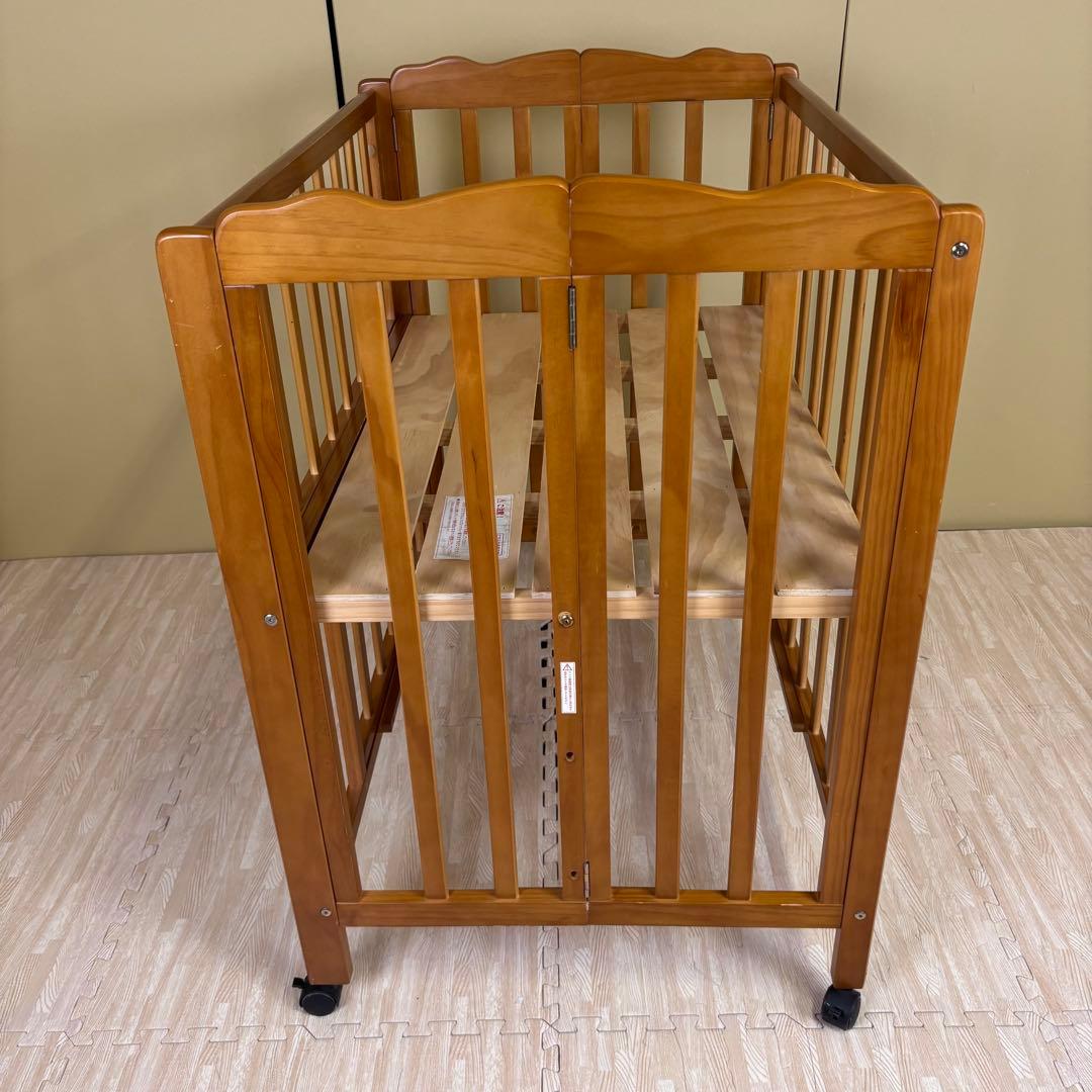 除菌清掃済　大和屋　パタン　折りたたみミニベビーベッド　すのこ　ライトブラウン