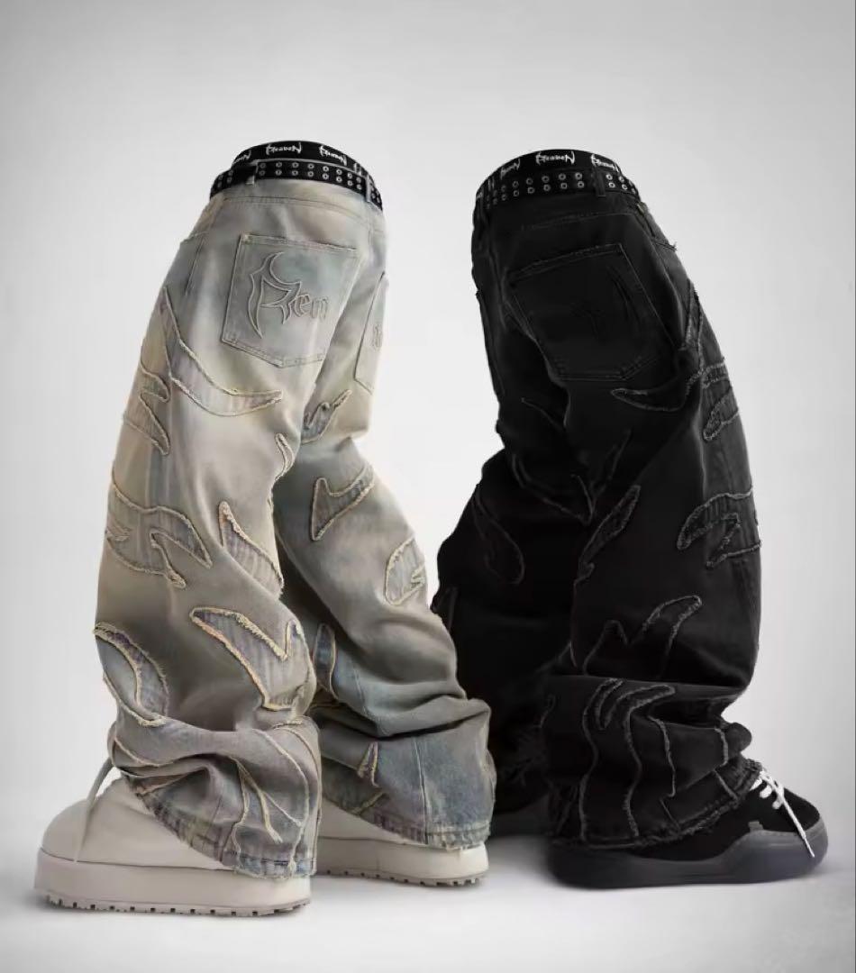 刺繍デザインデニムパンツ 2色展開　2枚セット