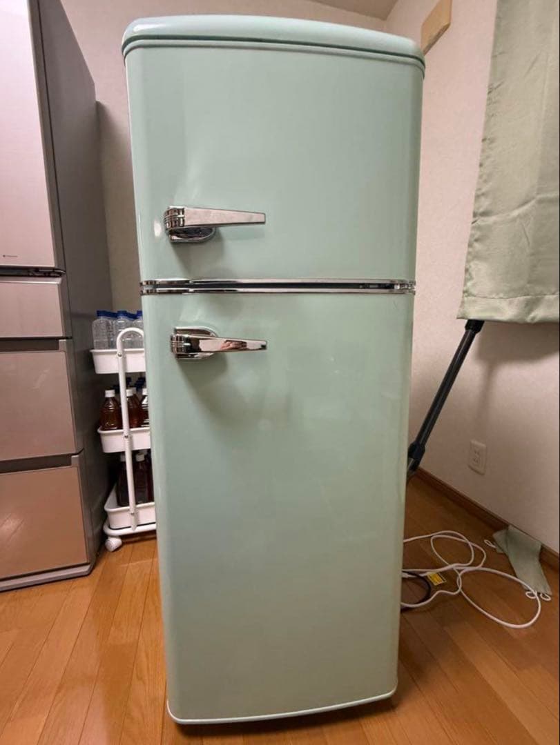 アイリスプラザ 114Lレトロ冷凍冷蔵庫 PRR-122D-LGライトグリーン色