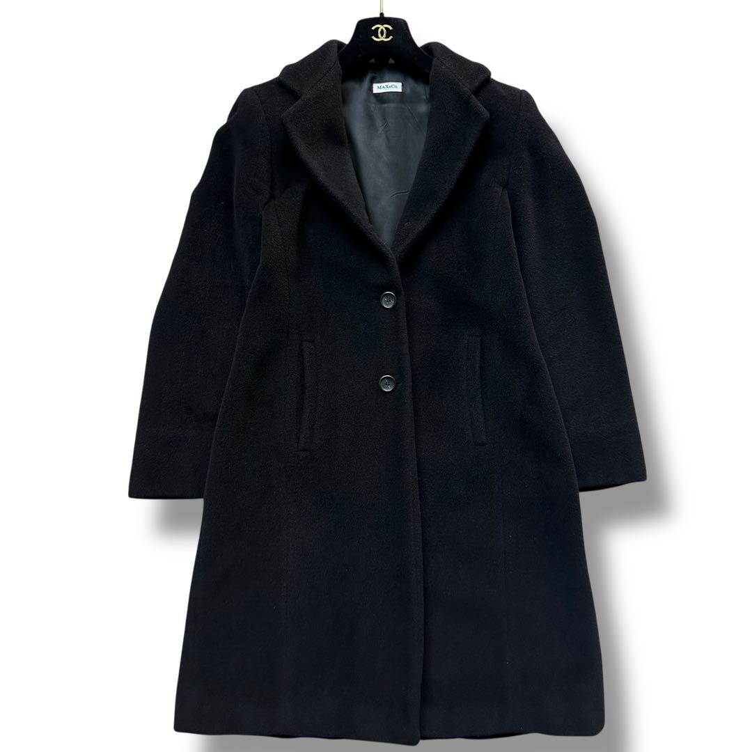 美品 カシミヤ混 マックスマーラ チェスターコート ロング 黒 レディース