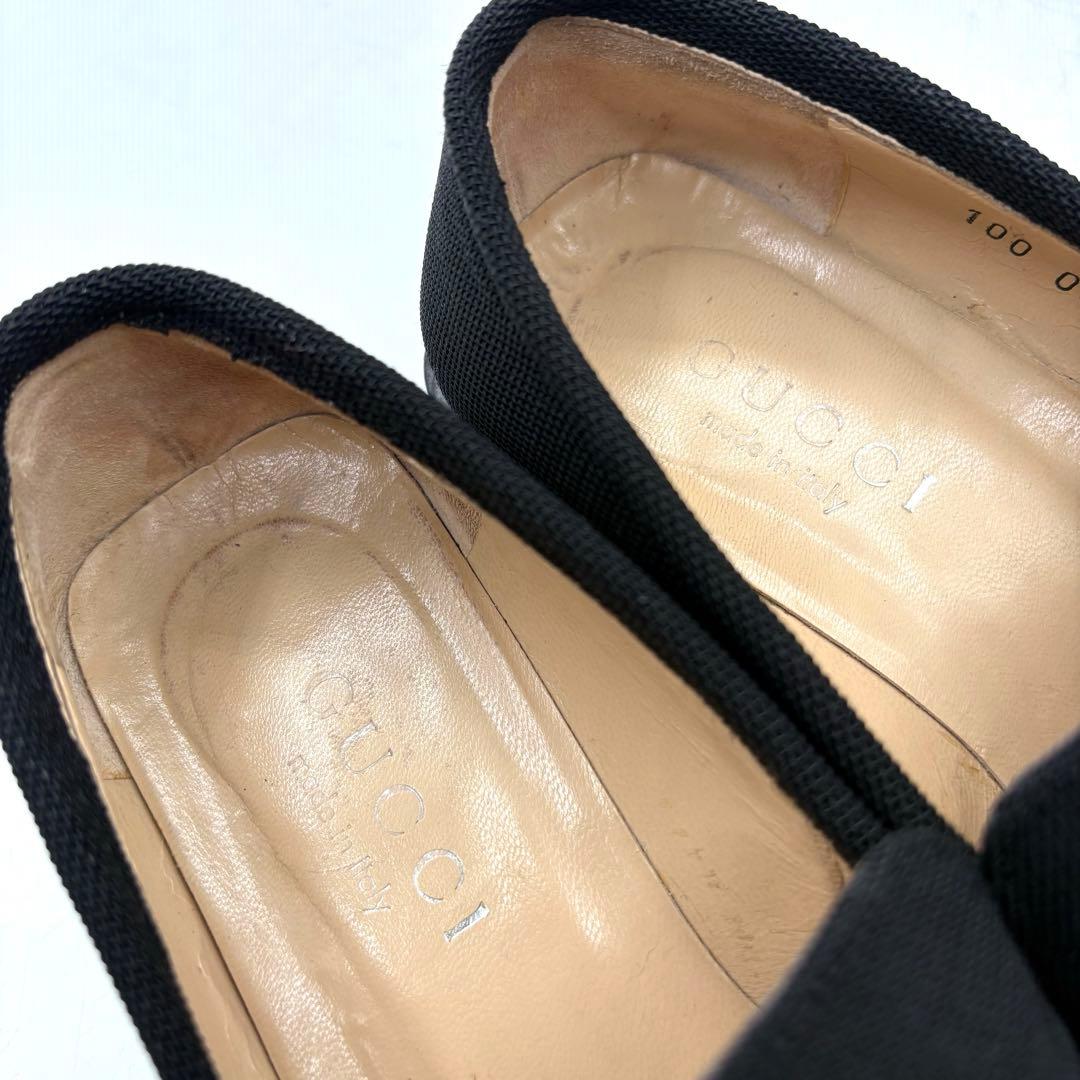 大人気✨ GUCCI ファブリック ヒール ローファー 【36C】 黒 Gロゴ