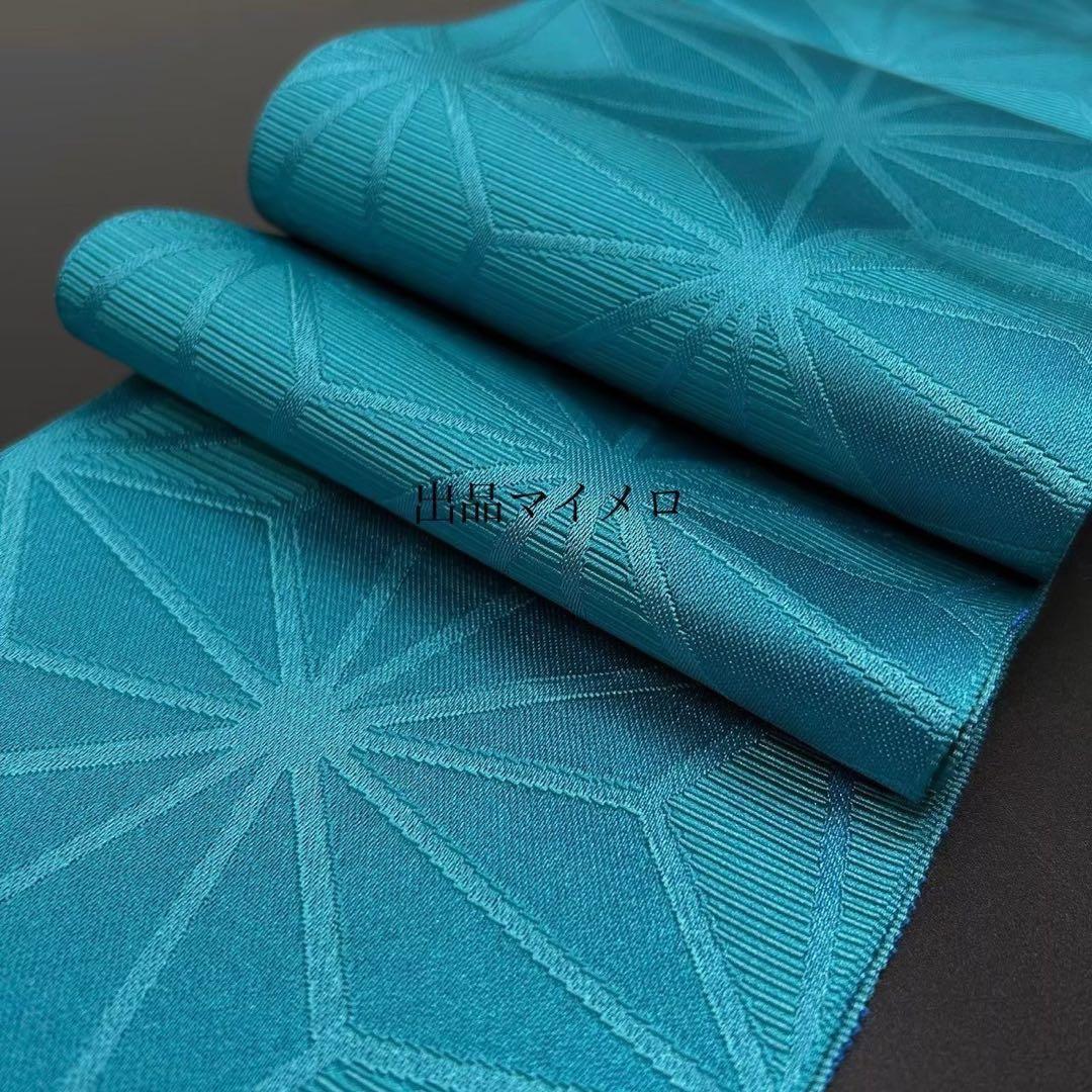 古典しじら織　浴衣　綿 粋な夏着物 縞柄　半幅帯　麻の葉　2点 0722⑤