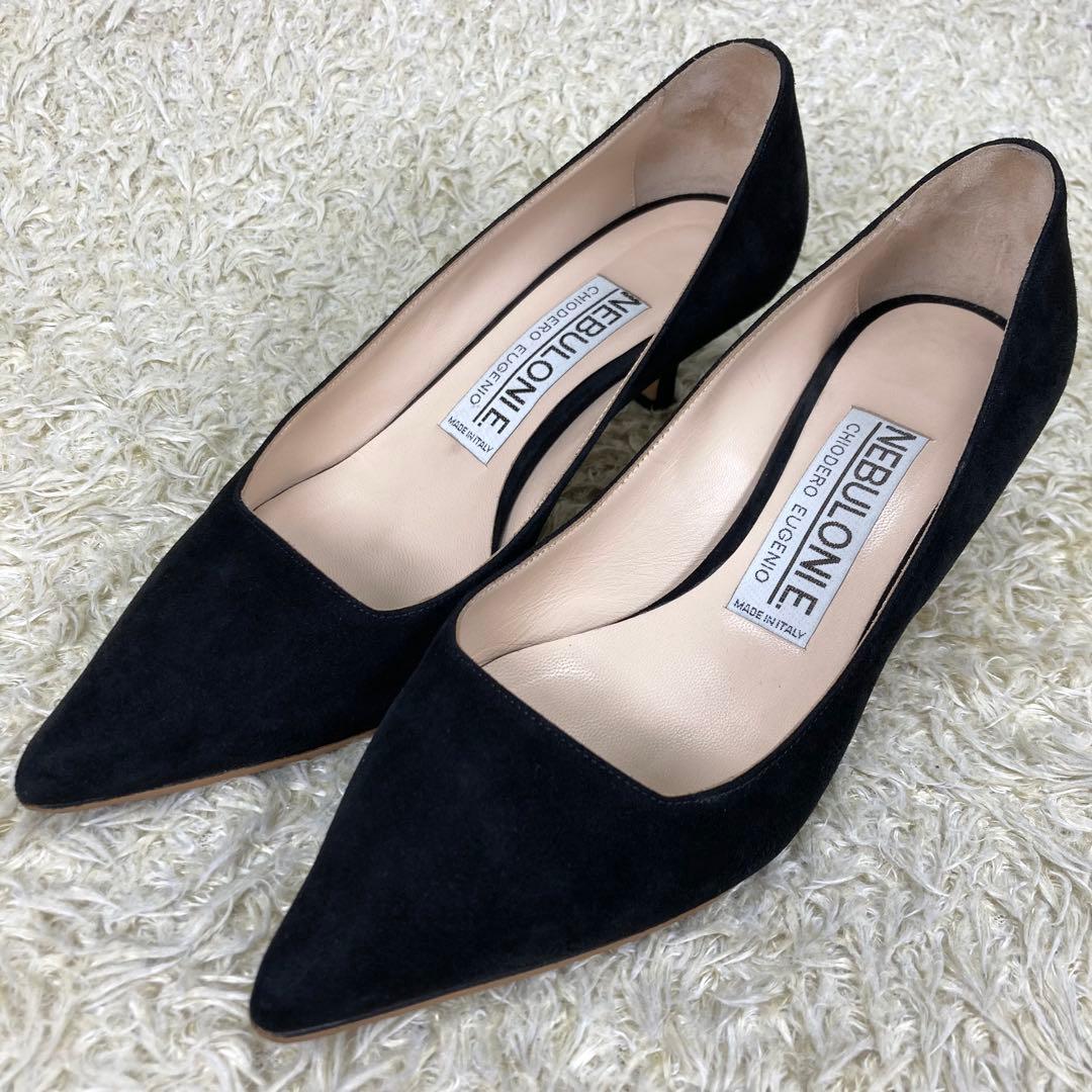 『美品』ネブローニ パンプス スエード ブラック レザー ポインテッドトゥ 黒