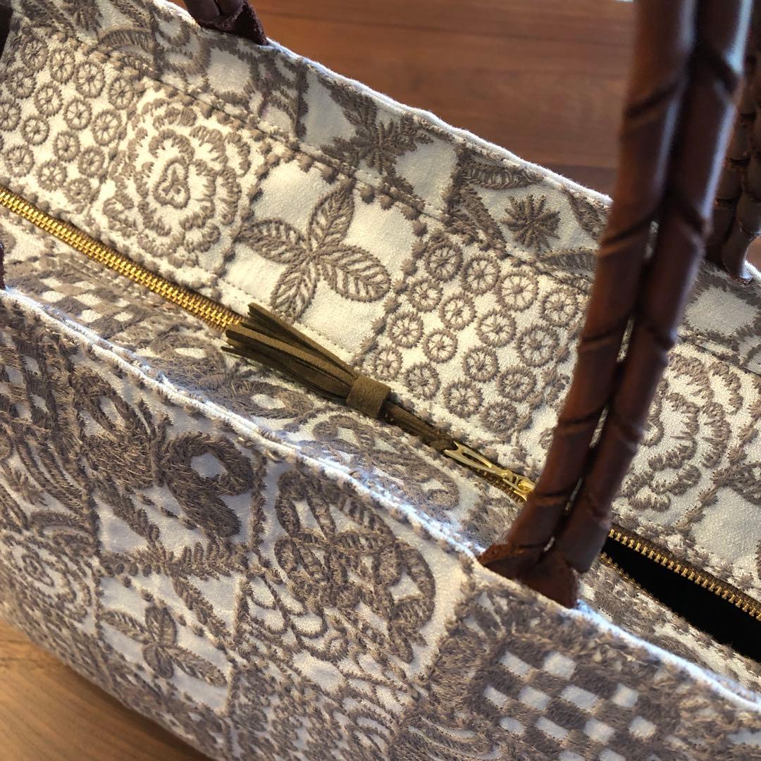 ハンドメイド ファスナー付きトートバッグ ミナペルホネン forest tile