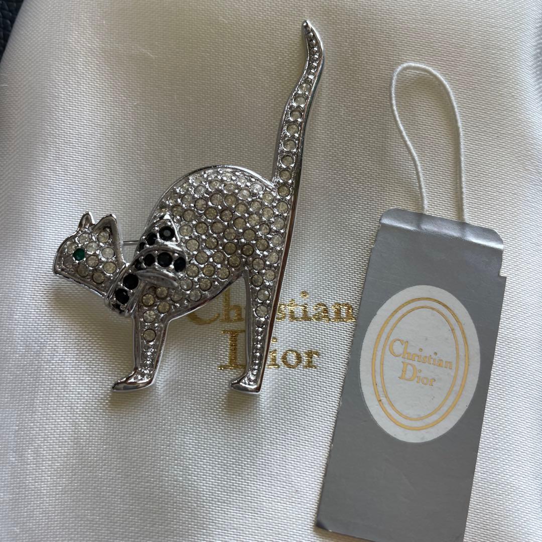 【極美品】キャットモチーフ ラインストーン ブローチ