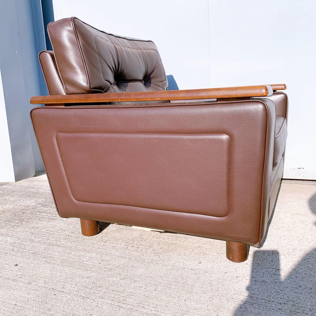 【送料無料】Karimoku カリモク レザー 1人掛けソファ 昭和レトロ 茶①