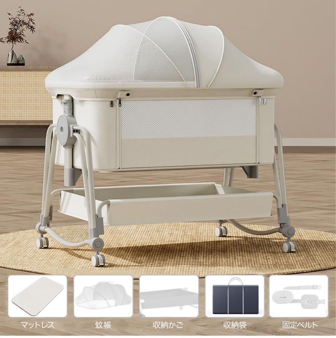 kino linpo ベビーベッド キャスター付き 収納棚付き 　クリーム色