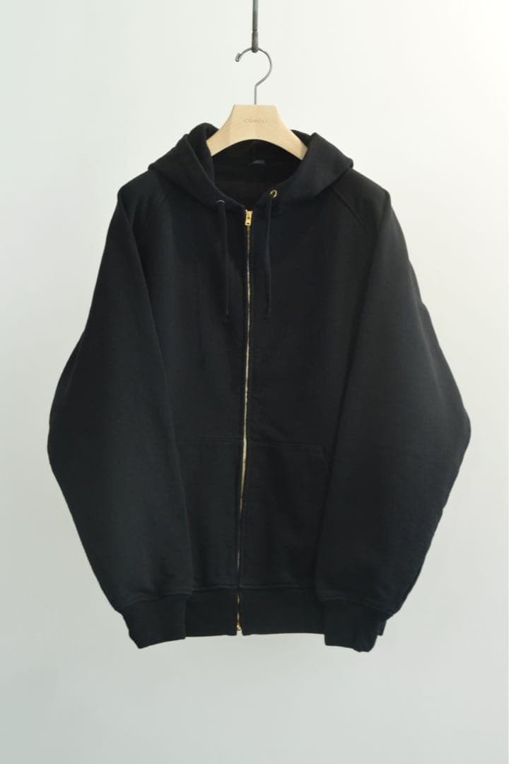 COMOLI コットン裏毛ジップパーカー　ブラック　サイズ3