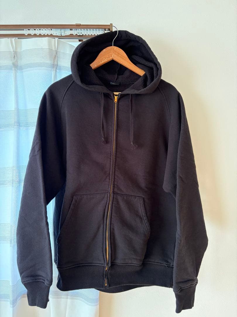 COMOLI コットン裏毛ジップパーカー　ブラック　サイズ3