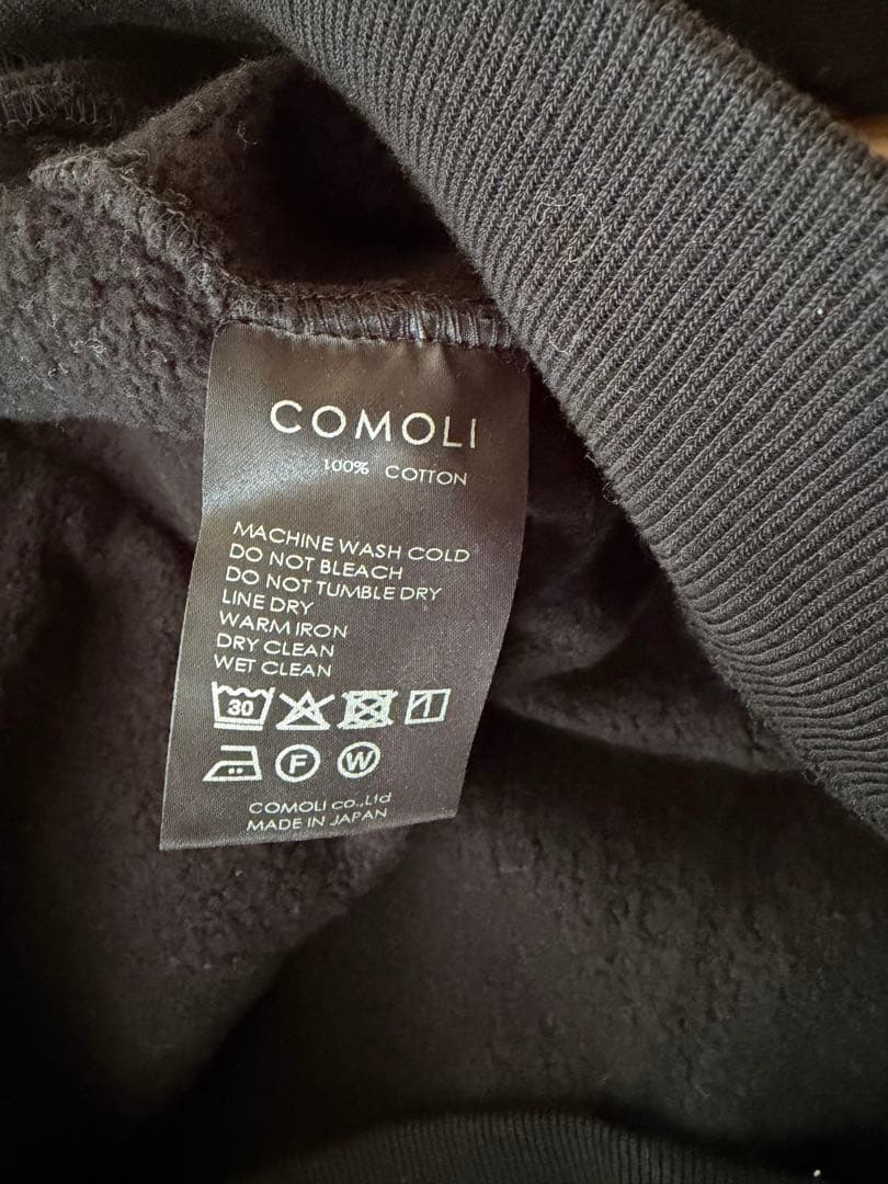 COMOLI コットン裏毛ジップパーカー　ブラック　サイズ3