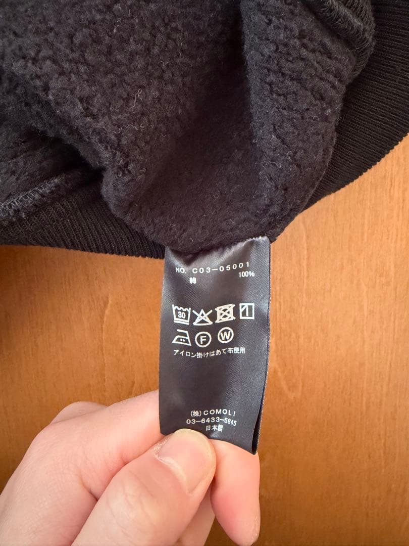 COMOLI コットン裏毛ジップパーカー　ブラック　サイズ3