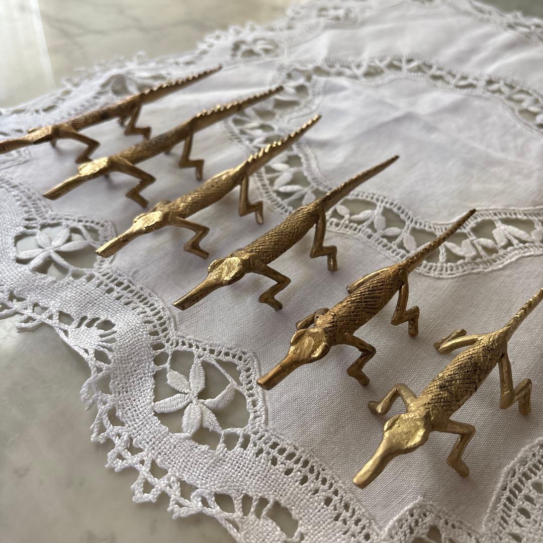 フランス　アンティーク　ヴィンテージ　カトラリーレスト　箸置き　真鍮　ワニ