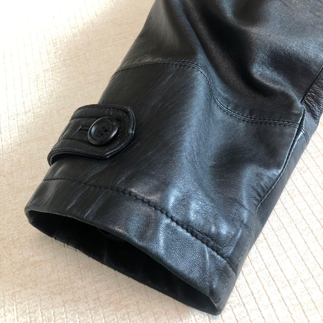 90s美品WIND ARMORラムレザーカーコート レザーコート羊革 本革 L黒