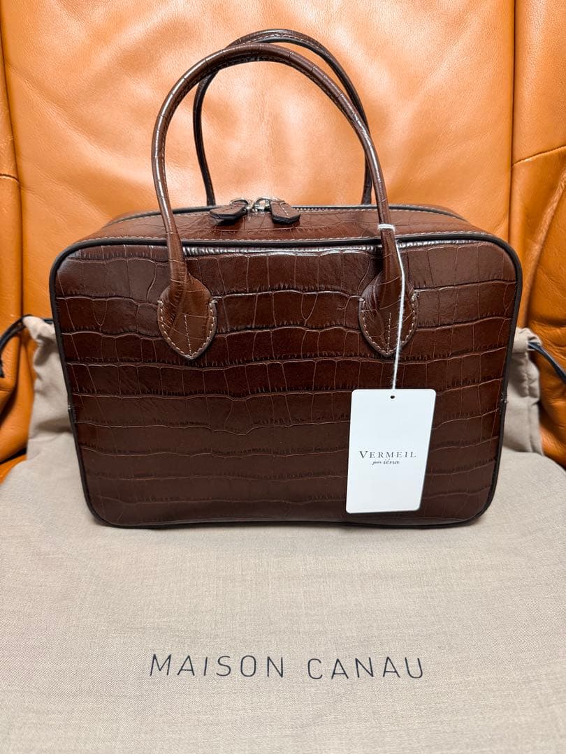 【新品未使用】MAISON CANAU ボックスボストンバッグＭ　ブラウン