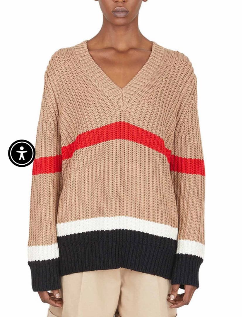 BURBERRY バーバリー カシミア混紡ストライプ柄Vネックセーター