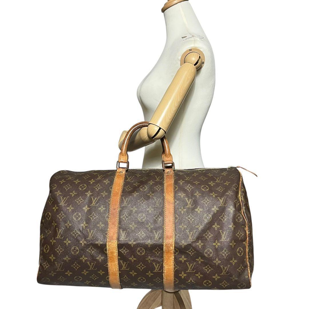 鑑定済　ルイヴィトン　モノグラム　キーポル50　ボストンバッグ　茶　旅行用バッグ