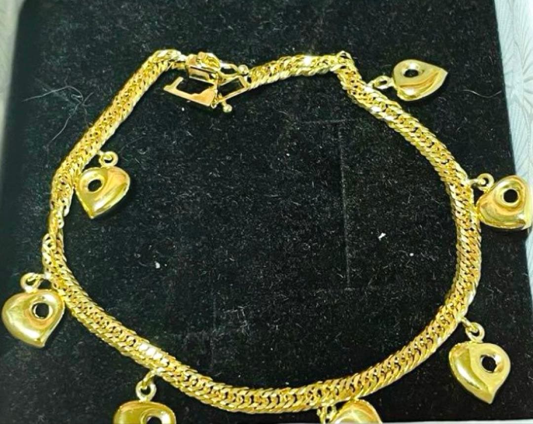 K18 YG 喜平8面トリプル　ハートチャーム付き　ブレスレット