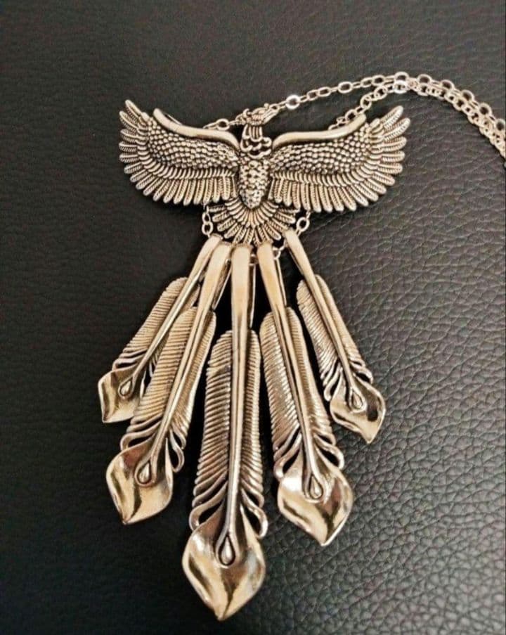 超豪華！特大フェザー　ネックレス【イーグルフック&ホイール付】