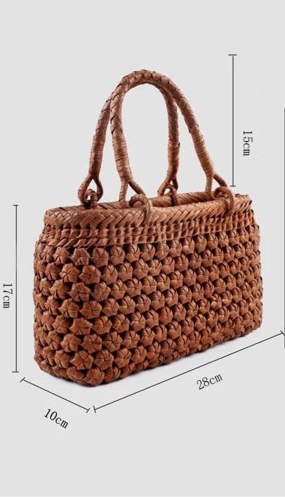 【期间限定】六角花結び編み 山葡萄 かごバッグ 職人手編み 手提げ 内布付き