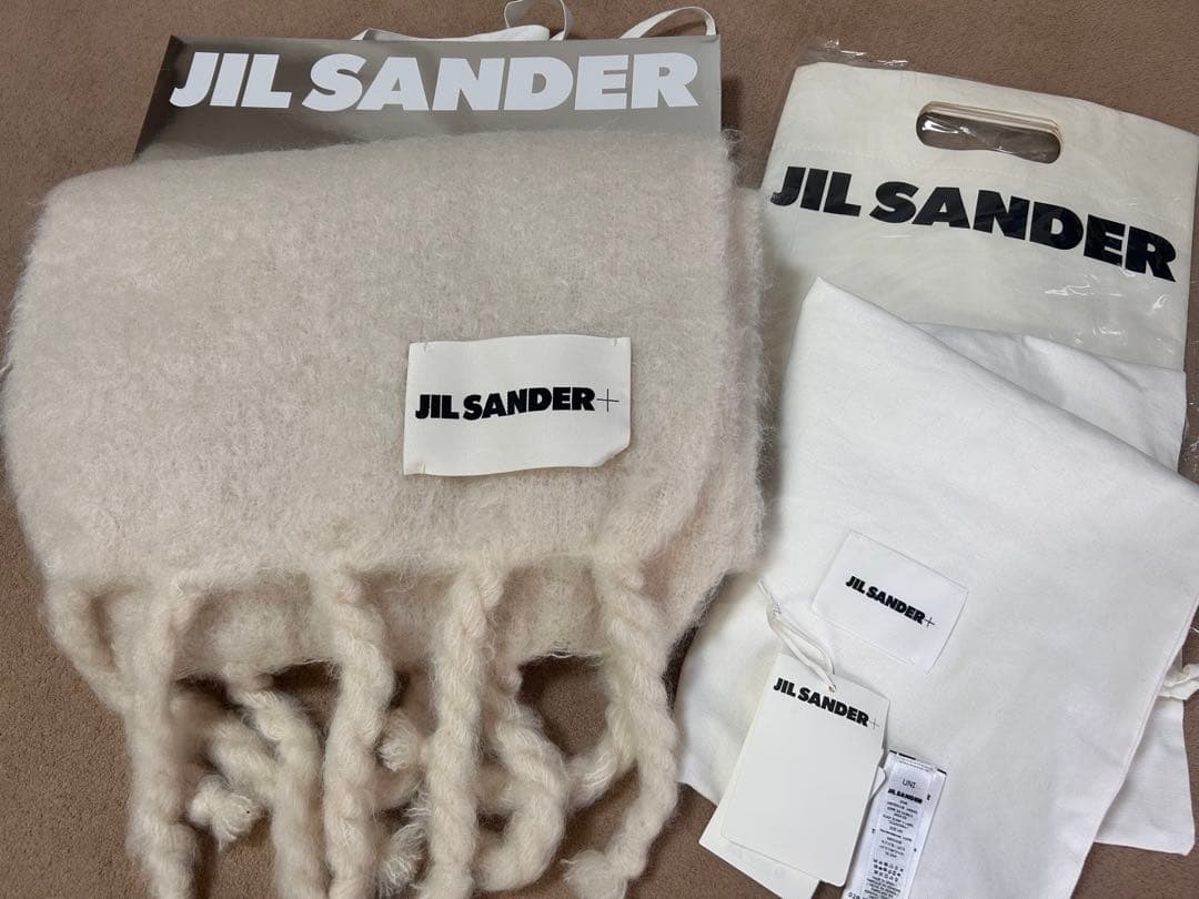 JIL SANDER+ ホワイト マフラー フリンジ付き