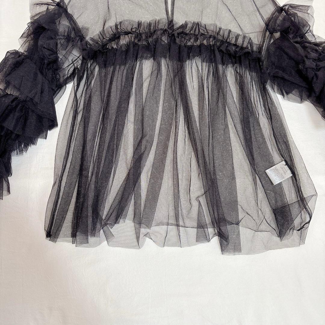 【新品タグ付き】ANDRESD／チュールレース ギャザー ブラウス／ブラック／Ｆ