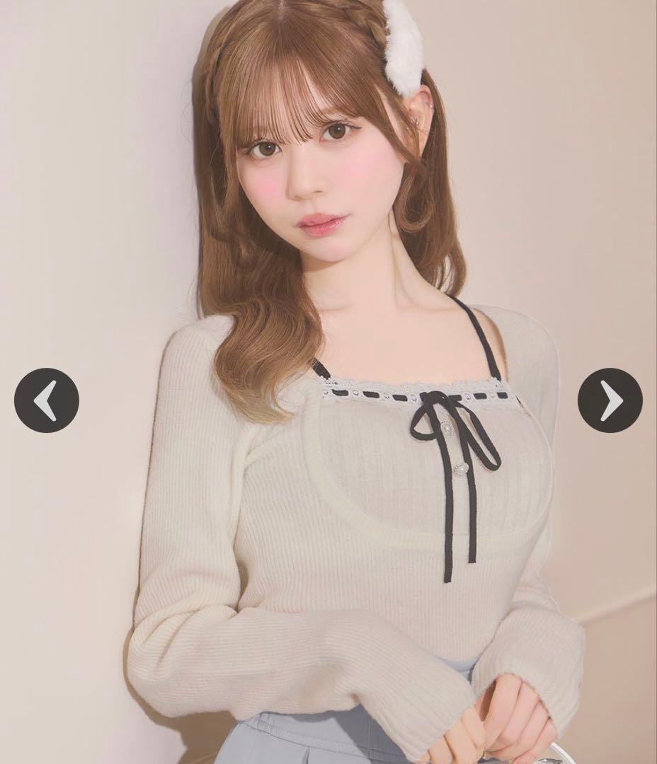 ミシェルマカロン リボンリブニットトップス