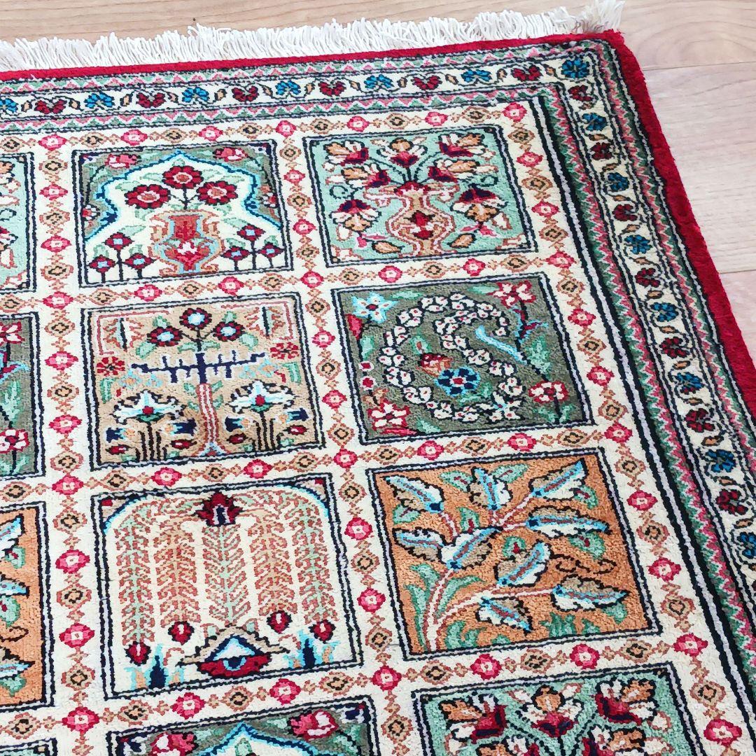 Y2622 ペルシャ絨毯 クム シルク100% 手織り72万ノット ヘシティ