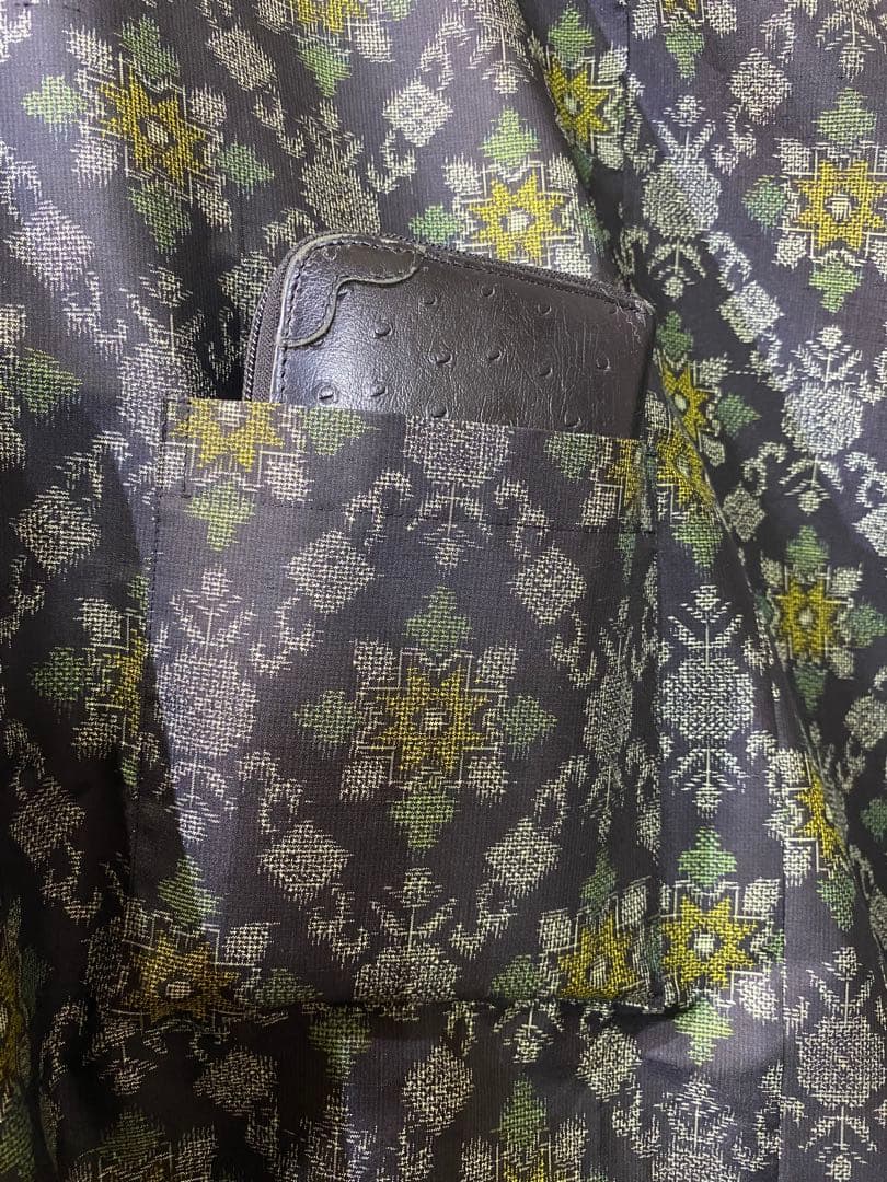 正絹紬訪問着 村山大島紬 リバーシブル フードポンチョ (難あり)