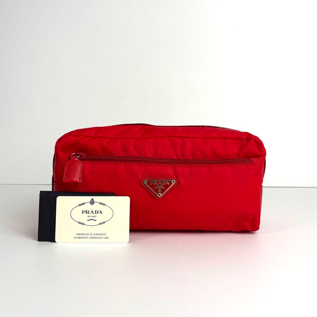 極美品 PRADA セカンドバッグ ポーチ 三角ロゴ ナイロン サフィアーノ