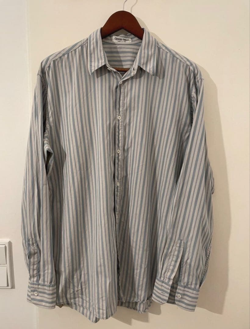 80s イタリア製　Giorgio Armani ブルーストライプ　シャツ 42