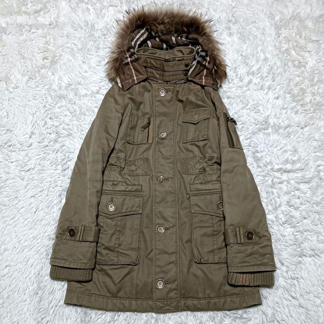 バーバリーブルーレーベル　モッズコート　ミリタリージャケット　リアルファー　38