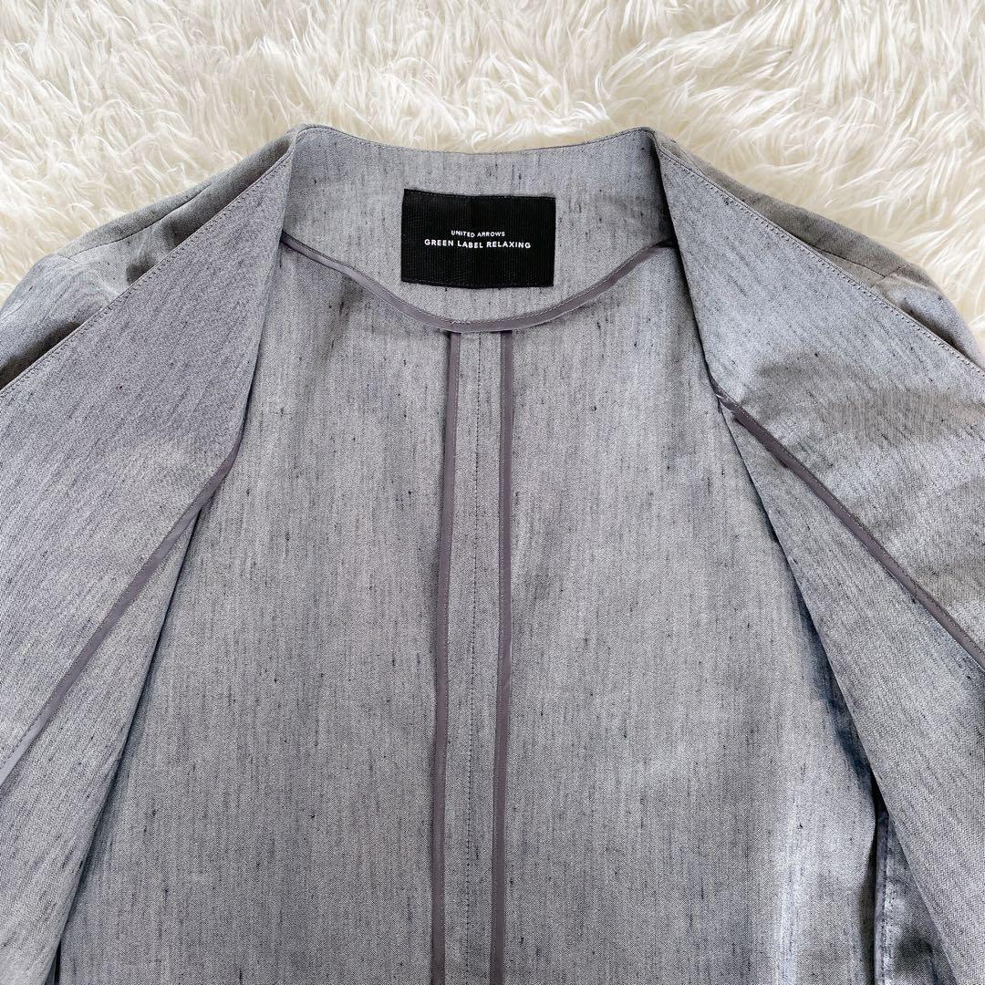【グリーンレーベル】ノーカラージャケットパンツ セットアップ リネン グレー38