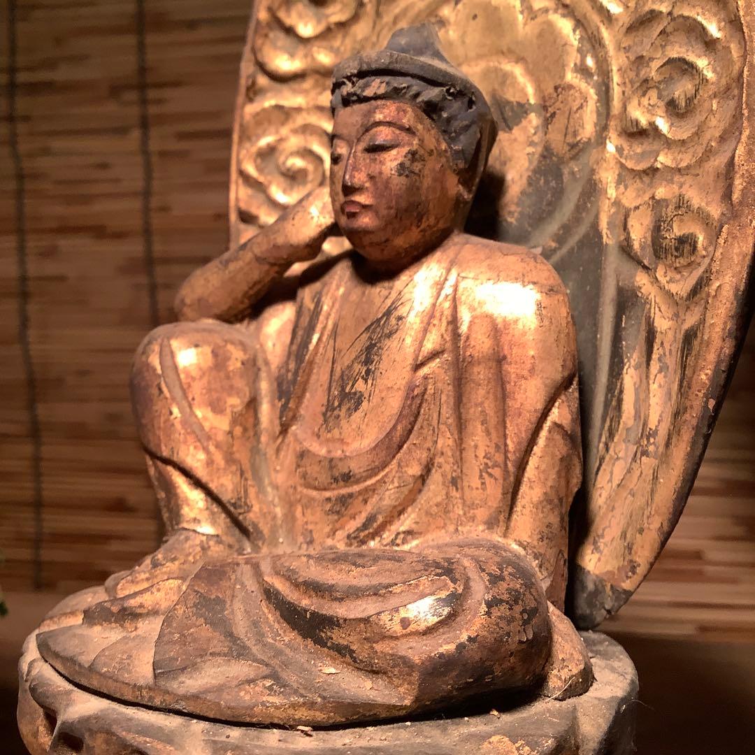 江戸初期・救世菩薩「如意輪観世音菩薩」七観音一尊・如意宝珠・金彩木彫